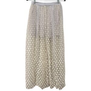 Free People Maxi Skirt Mesh Sheer Tulle Sz 0 White/Purple Lace Fairy Cottage‎